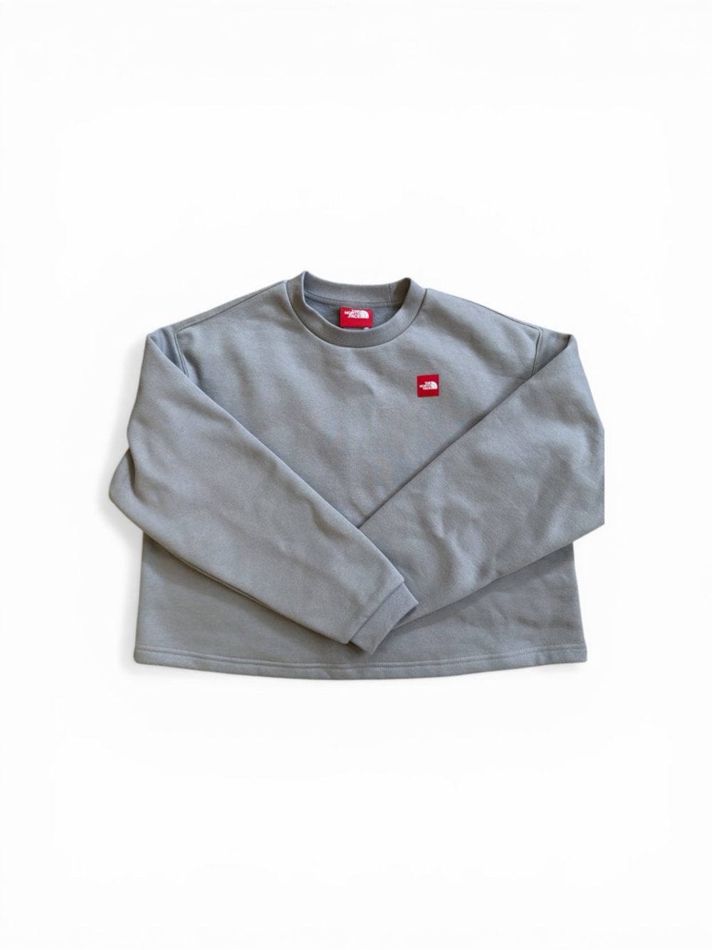 The North Face Gray Crewneck Sweatshirt with Red Logo Patch